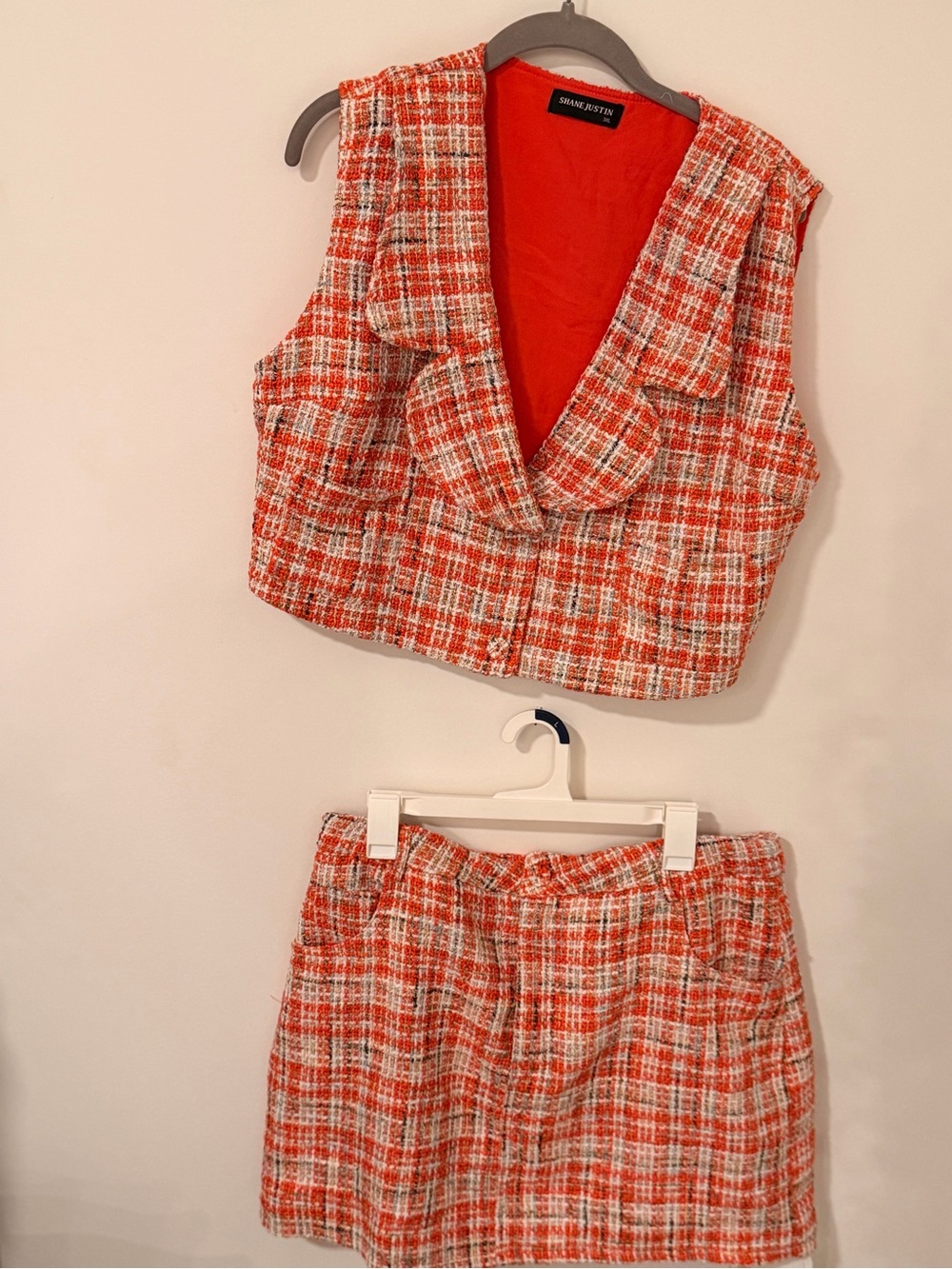 Shane Justin Orange Tweed Two-Piece Skort Set